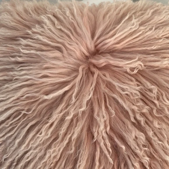 West Elm Mongolian Lamb Fur Pillow cover pink 24”